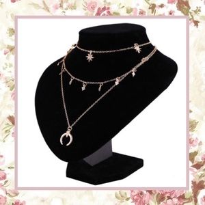 🌸 MOON STAR NECKLACE BOHO CHIC LAYER HORN BOHEMIAN BLING SPARKLE RHINESTONE